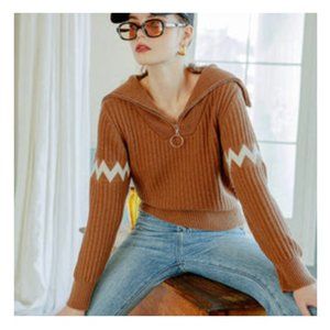 Petite Studio Aspen Wool Sweater (S) - Camel / Brown, Half-zip Pullover